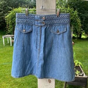 Free People Boho Braid Baby Denim Mini Skirt - Hemp and Cotton - Size 8